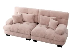 Sofá rosa de 2 plazas - Sofá recto con 2 cojines lumbares y 2 cojines decorativos - chenilla