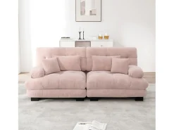 Sofá rosa de 2 plazas - Sofá recto con 2 cojines lumbares y 2 cojines decorativos - chenilla