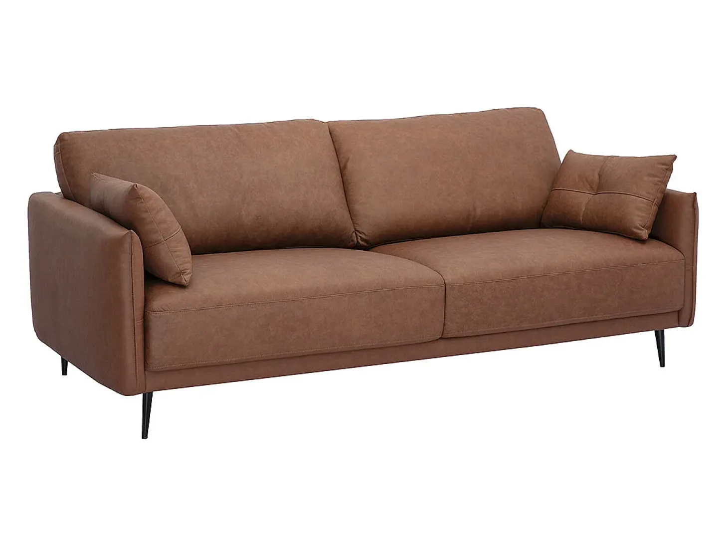 Sofá vintage de 3 plazas de cuero marrón y madera oscura DAVEN