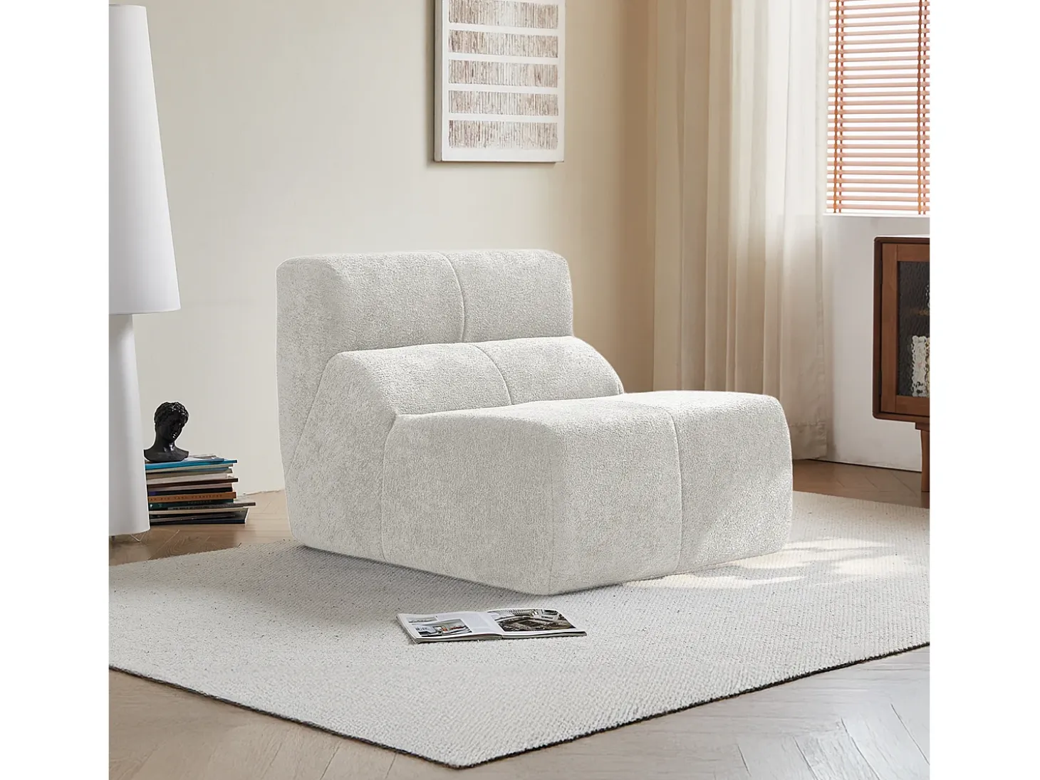 Sofá 94x110x79cm compacto envío comprimido asiento cómodo relleno espuma terciopelo blanco