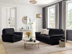 Sofa de 3 plazas de piel de becerro negro THIBAULT