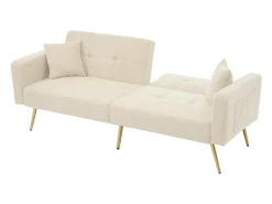 Sofá-cama con función de cama, ángulo ajustable, patas doradas, con cojines y bolsillos de almacenamiento laterales, beige