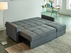 Sofá-cama de 3 plazas de tela color gris claro CANETTI
