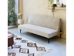 Sofá-cama en terciopelo de pana fina, 3 plazas gris beige