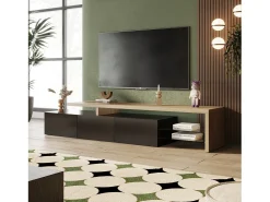 Soporte para TV 200 x 39 x 42 cm, soporte para TV con iluminación LED de 7 colores, soporte para TV con tablero, negro