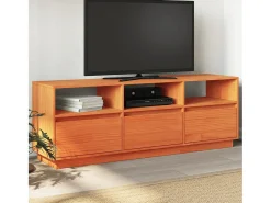 Sybe Mueble de TV madera maciza de pino marrón cera 140x37x50 cm