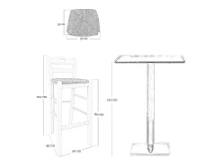 Taburete alto de bar en madera de nogal claro con asa h 80 cm asiento de paja