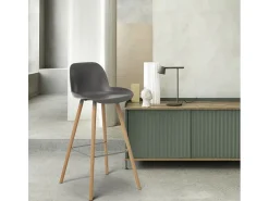 Taburete alto moderno Eiffel para bar y cocina diseño escandinavo Burj d65 - Gris