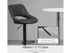 Taburete de bar, altura regulable, diseño vintage, piel sintética, metal, gris (44x49x90-110 cm)