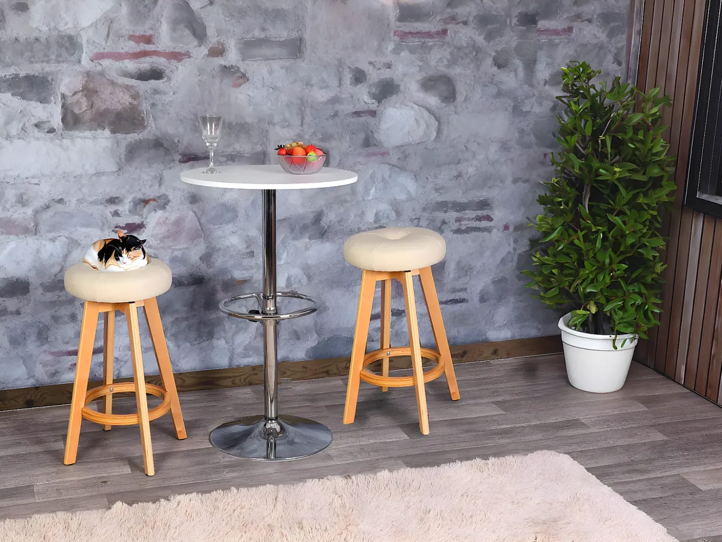 Taburete de bar Boras (juego de 2) giratorio, taupe, patas claras