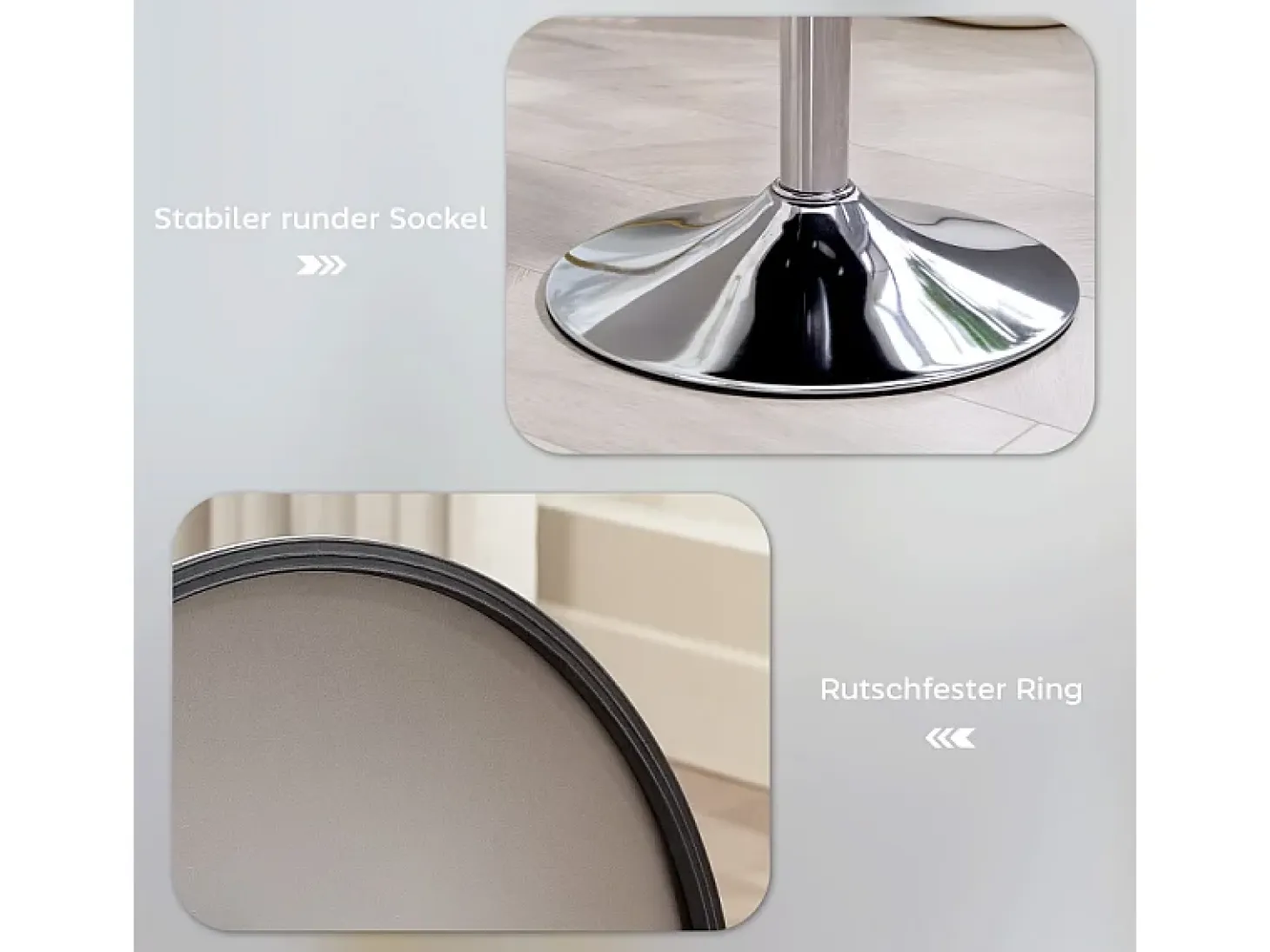 Taburete de bar con respaldo, giratorio 360°, asiento acolchado, estructura de metal, altura regulable, diseño moderno, blanco (38x38x52-66 cm)