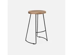 Taburete de bar de madera de mango y acero, 65cm, set de 4 natural