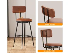 Taburete de bar, juego de 4, trona de cocina, silla de bar con reposapiés y respaldo, para comedor, cocina, piel sintética, marrón