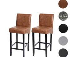 Taburete de bar MCW-C33 (juego de 2), imitación de ante, patas oscuras, tela/textil