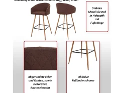 Taburete de bar MCW-D72 (juego de 2), tela/textil, gris antracita