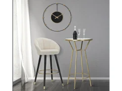 Taburete de bar para cocina en terciopelo con patas de madera negras y doradas h80cm Prague - Crema