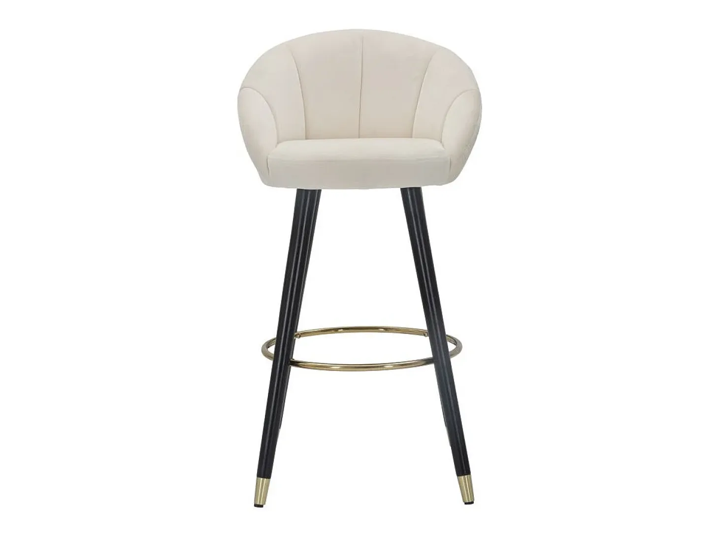 Taburete de bar para cocina en terciopelo con patas de madera negras y doradas h80cm Prague - Crema
