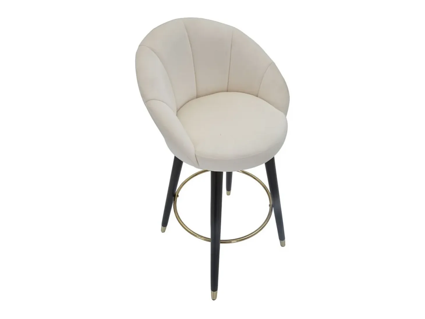 Taburete de bar para cocina en terciopelo con patas de madera negras y doradas h80cm Prague - Crema