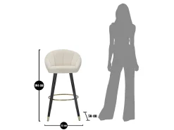 Taburete de bar para cocina en terciopelo con patas de madera negras y doradas h80cm Prague - Crema