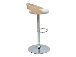 Taburete de cocina de diseño regulable de madera clara y tejido gris claro MANO