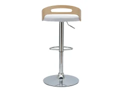 Taburete de cocina de diseño regulable de madera clara y tejido gris claro MANO