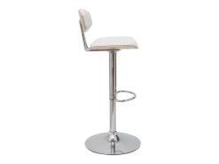 Taburete de cocina de diseño regulable blanco y madera clara VASCO