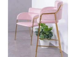 Taburete de diseño tapizado en terciopelo y patas doradas - Cruiser - Rosa