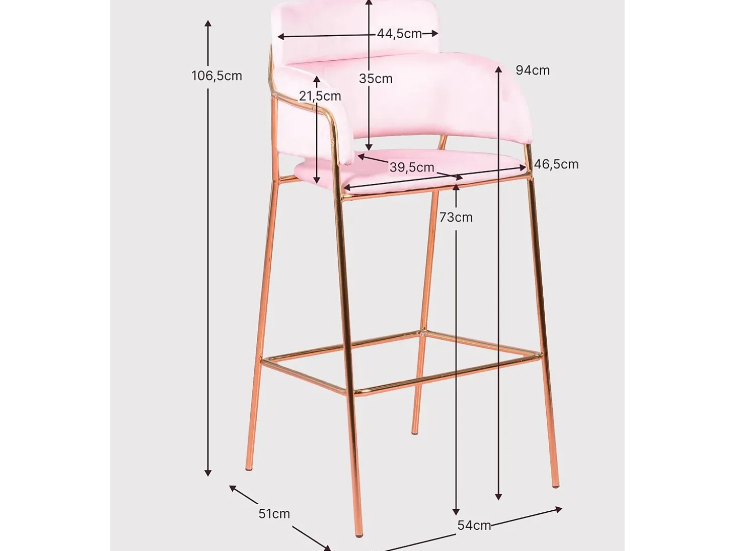 Taburete de diseño tapizado en terciopelo y patas doradas - Cruiser - Rosa