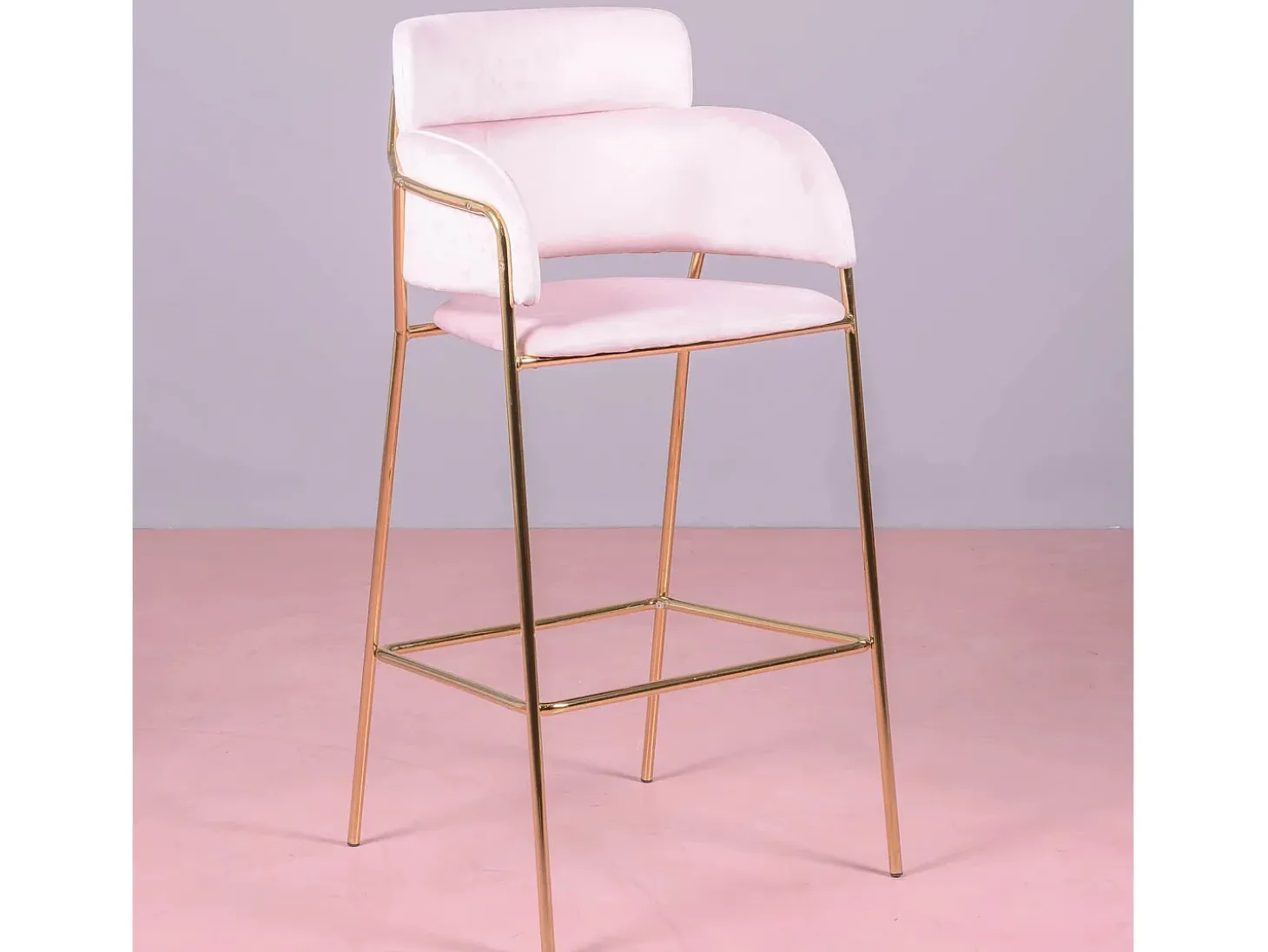 Taburete de diseño tapizado en terciopelo y patas doradas - Cruiser - Rosa