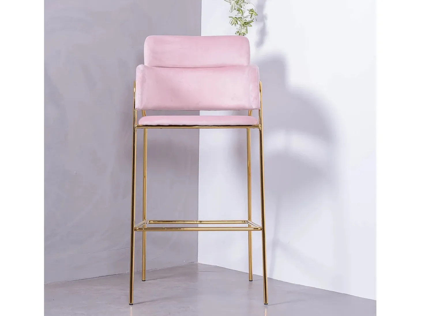 Taburete de diseño tapizado en terciopelo y patas doradas - Cruiser - Rosa