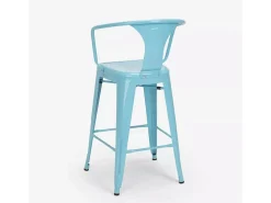 taburete diseño industrial para bar y cocina, con respaldo de metal estilo steel back - Azul