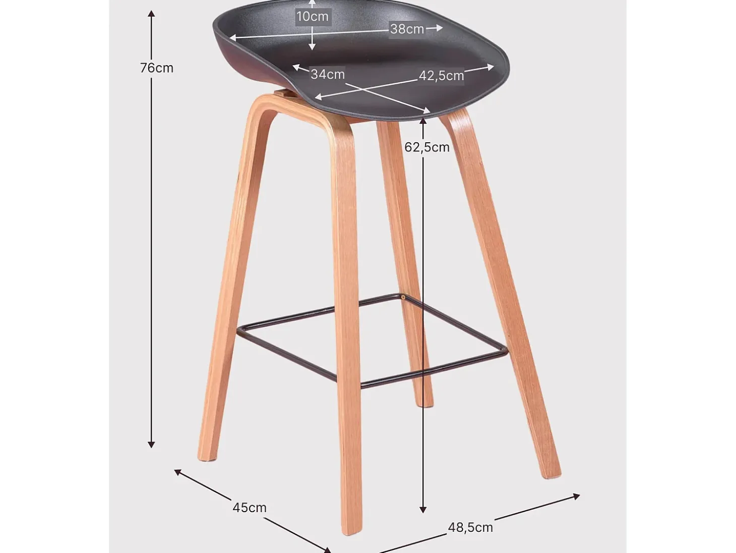 Taburete nórdico con patas de madera de haya (63cm) - Daxer - Negro