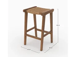 Taburete para isla central de 66 cm en teca barnizada y trenzado - Omaha