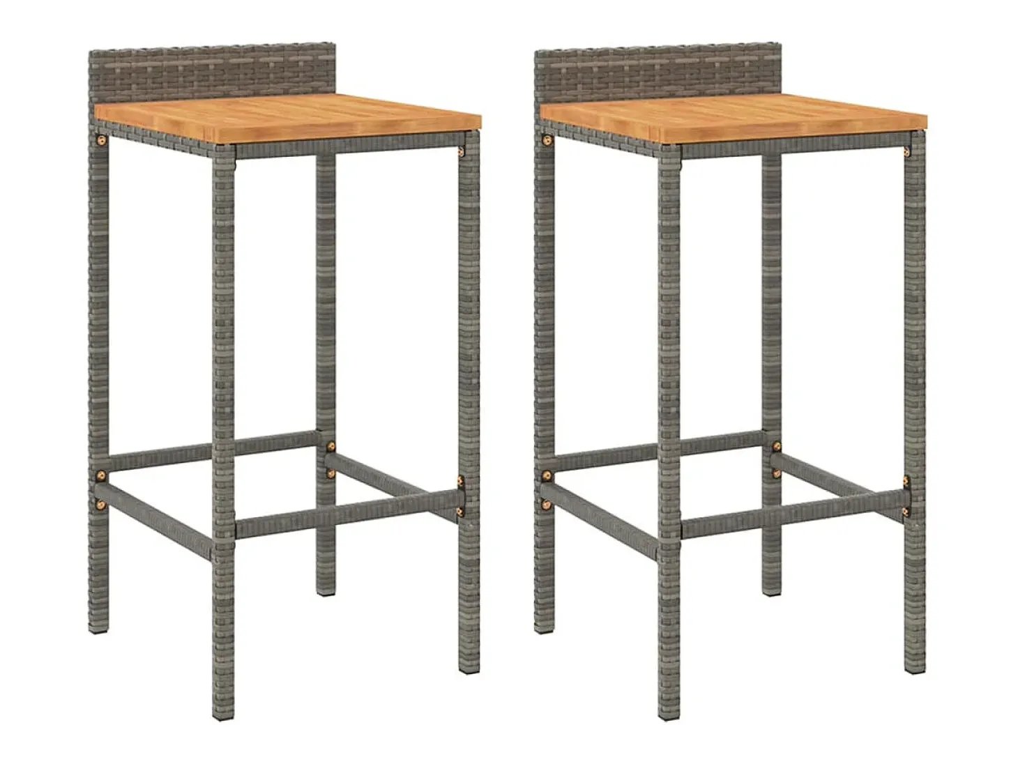 Taburetes altos 2 uds madera de acacia y ratán sintético gris