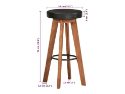 Taburetes de bar 2 piezas de cuero genuino y madera maciza de acacia