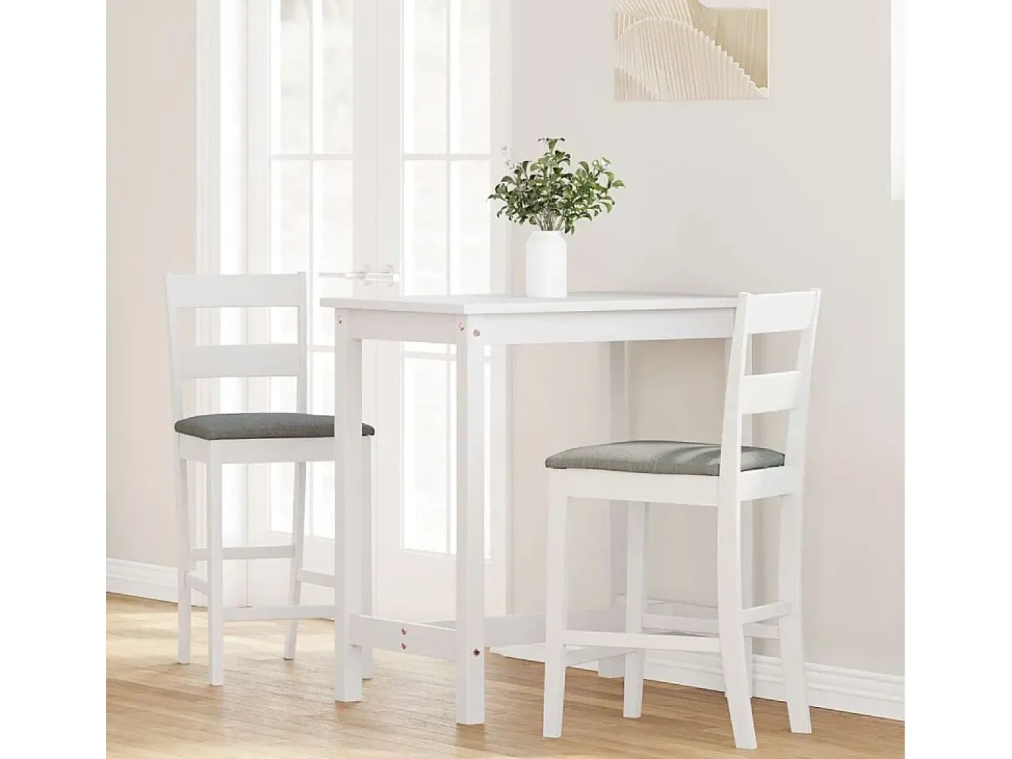 Taburetes de bar con cojines 2 piezas madera maciza de caucho blanco