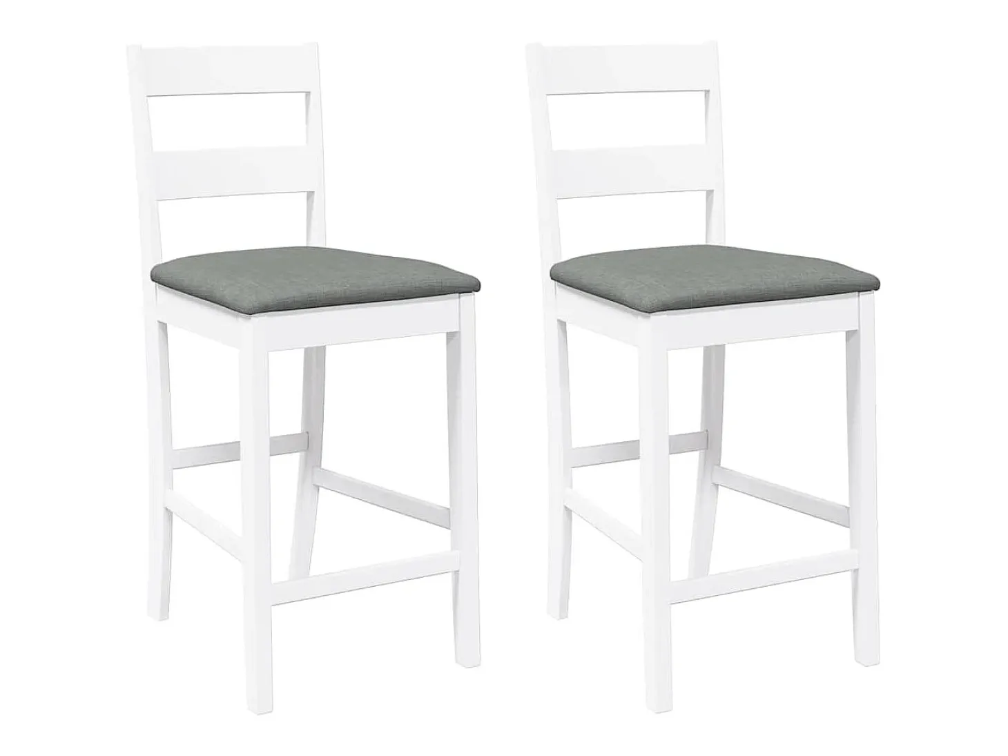 Taburetes de bar con cojines 2 piezas madera maciza de caucho blanco