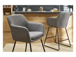 Taburetes de bar en tejido efecto terciopelo gris A65 cm (lote de 2) AMIKA