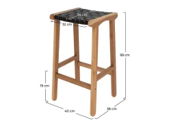 Taburetes para isla de cocina de teca y cuero negro tejido 66 cm - Kuna