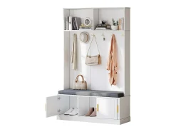 Taquilla - 120 x 40 x 191 cm - con banco zapatero + armario + 6 ganchos triples - aglomerado - blanco
