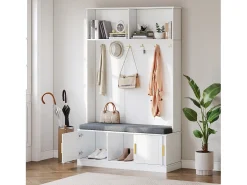 Taquilla - 120 x 40 x 191 cm - con banco zapatero + armario + 6 ganchos triples - aglomerado - blanco