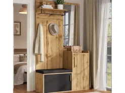 Taquilla con espejo + banco + zapatero y ganchos - 100 x 38 x 185 cm - aglomerado - natural