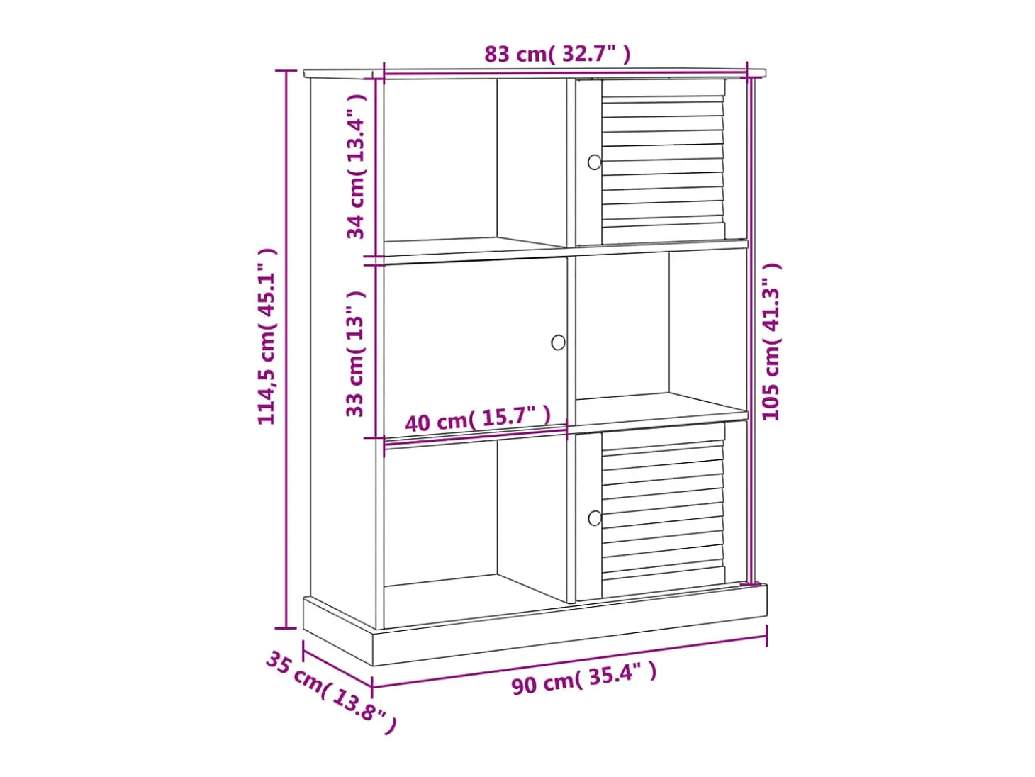 Thyron Librería VIGO madera maciza de pino blanco 90x35x114,5 cm