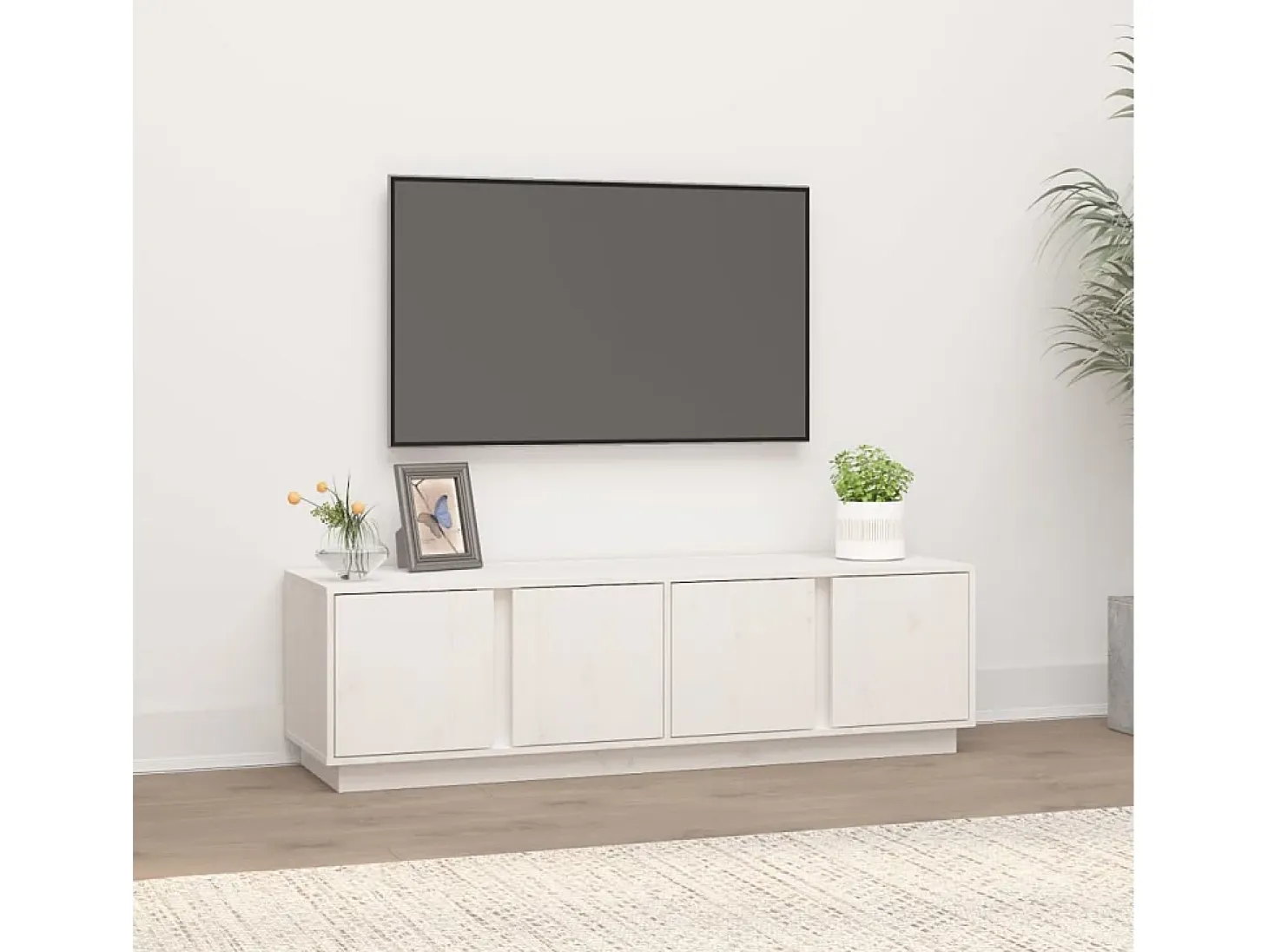 Tovis Mueble de TV madera maciza de pino blanco 140x40x40 cm