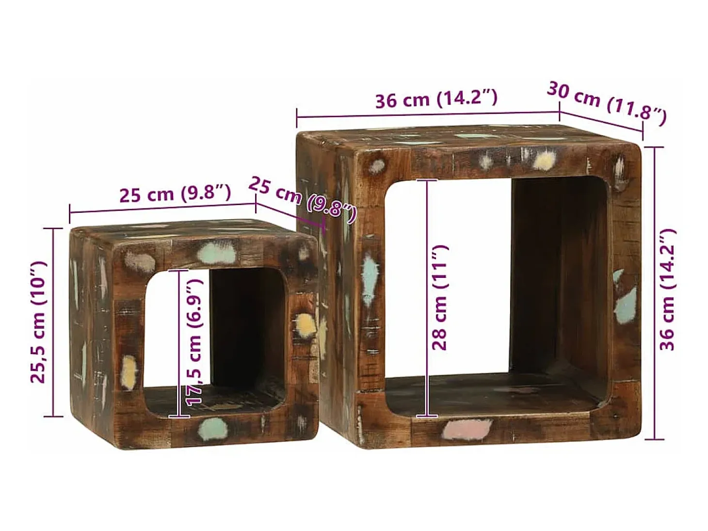 Unidad de Televisión 2 piezas Multicolor madera maciza reciclada