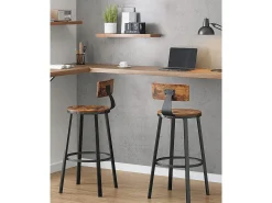 Valora - Juego de 2 taburetes de bar estilo loft rústico marrón para cocina