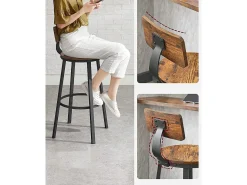 Valora - Juego de 2 taburetes de bar estilo loft rústico marrón para cocina