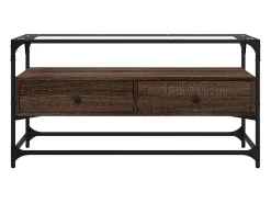 Varel Mueble TV cristal y madera ingeniería marrón roble 98x35x51 cm