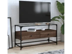 Varel Mueble TV cristal y madera ingeniería marrón roble 98x35x51 cm