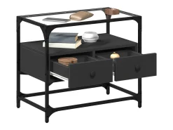 Varel Mueble TV tablero cristal madera ingeniería negro 60x35x51 cm